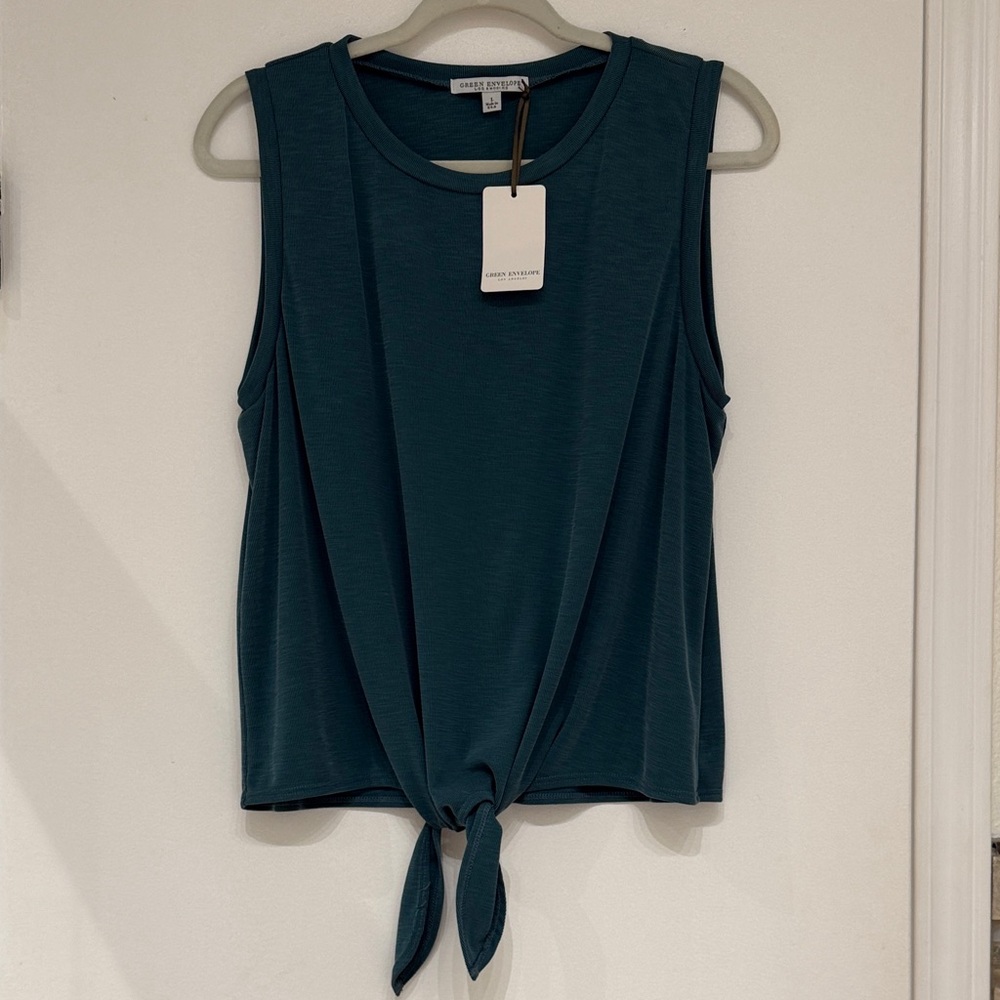 Green Envelope Teal Knot Tank Top